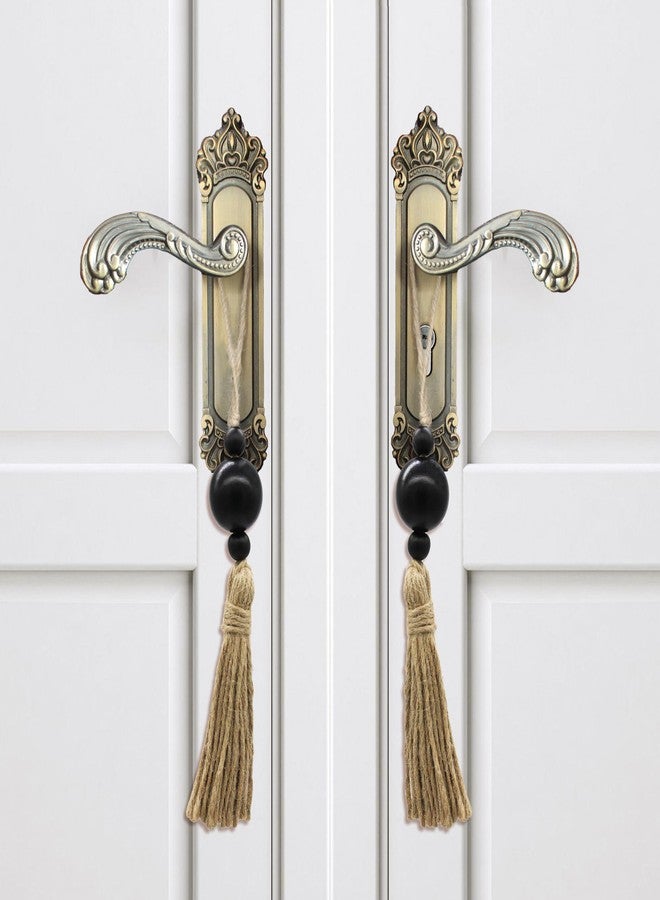 VKSG 4PCS Farmhouse Decor Wooden Bead with Tassels Rustic Boho Minimalist Home Accent Country Decoration Beads for Door Knob Wall Hanging Living Room Shelf Decor, Black - Image 3